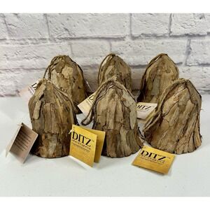 Ditz Designs Set of 6 Woodland Bells 2013 Tree Bark Christmas Decor 5" NEW